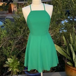 LULU’S Green Skater Dress CrissCross Strap Back Lined New With Tags Size XS